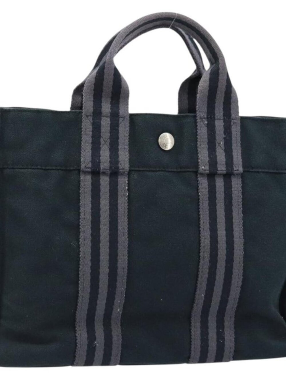 HERMES Fourre Tout PM Hand Bag Canvas Black Silver Auth 173430